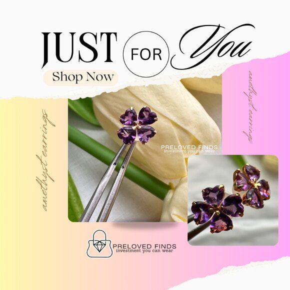 Other - Amethyst Earrings in K18 yellow gold